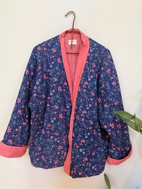 Quilted Floral Jacket with Pink Trim